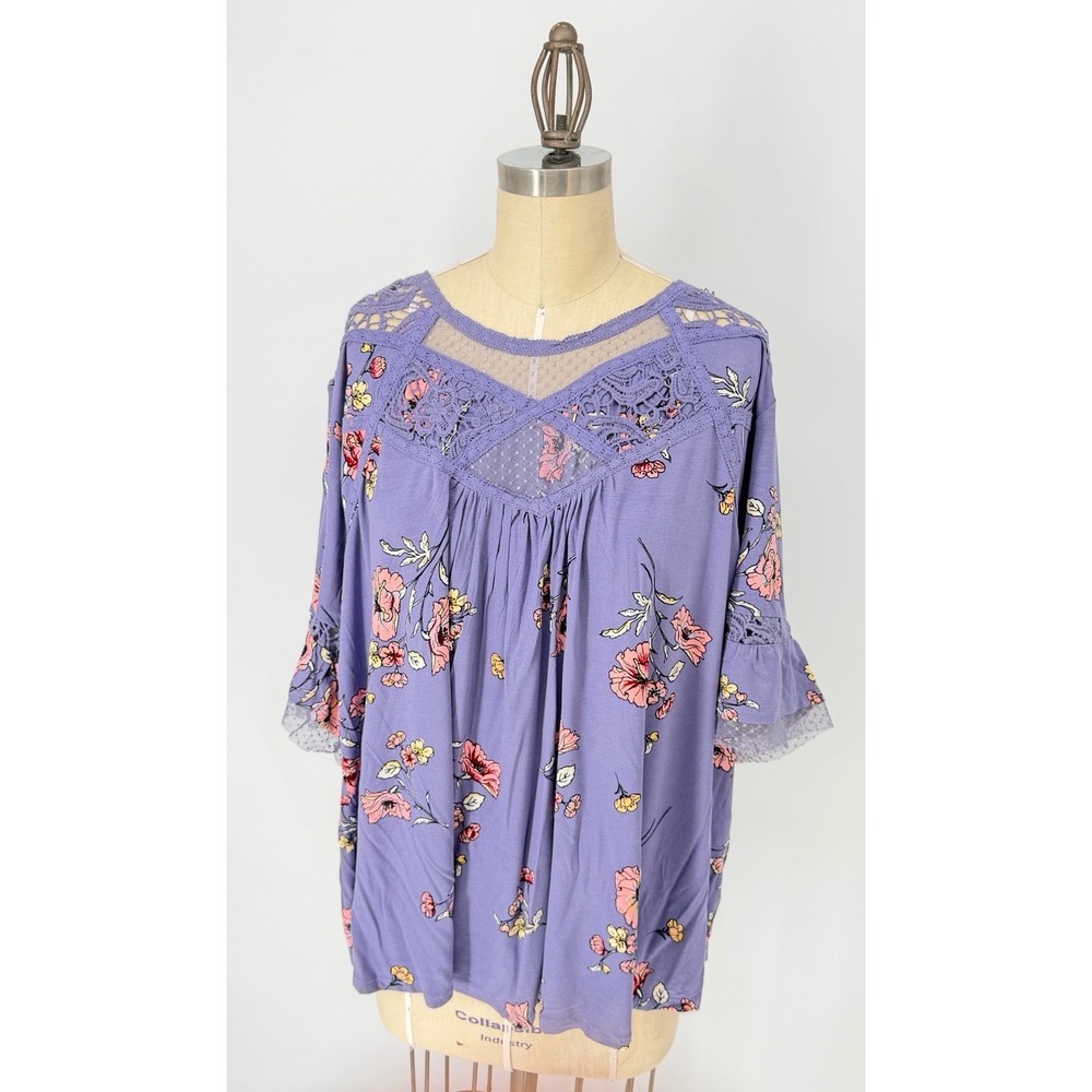 C Est 1946 Womens 26/28W Purple Floral Boho Blouse Lace Crochet Plus NWT Shirt
